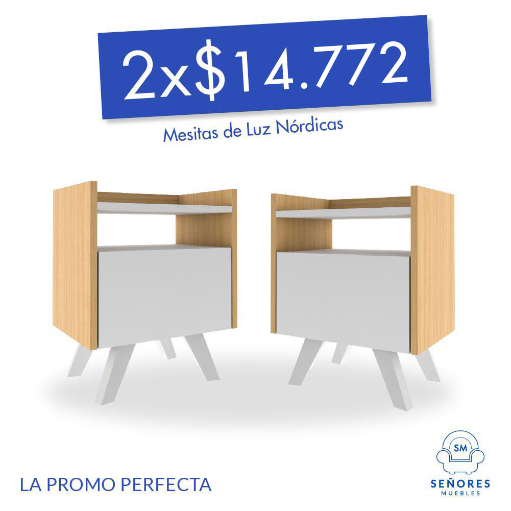 PACK x 2uni MESAS DE LUZ NORDICA 1 CAJON