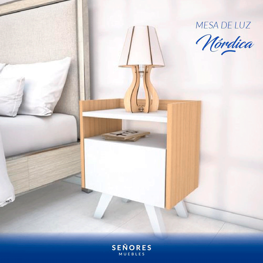 PACK x 2uni MESAS DE LUZ NORDICA 1 CAJON